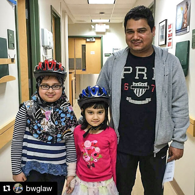 Children wearing bicycle helmets at the Windsor Street Care Center in Cambridge, Massachusets