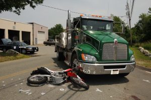 A truck and a motorcycle after a fatal accident in West Bridgewater, Massachusetts