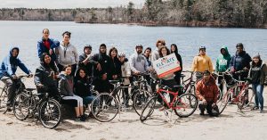 High school students on bikes