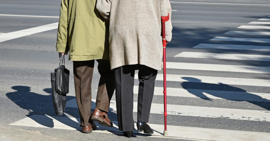 elderly pedestrians in Boston crosswalk