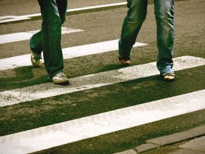 People walking in a crosswalk