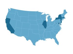 Map of U.S. states considering concussion prevention legislation that would ban children younger than 12 or in seventh grade or younger from playing tackle football.
