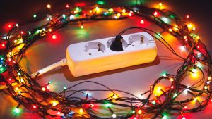 Defective extension cord powering holiday lights